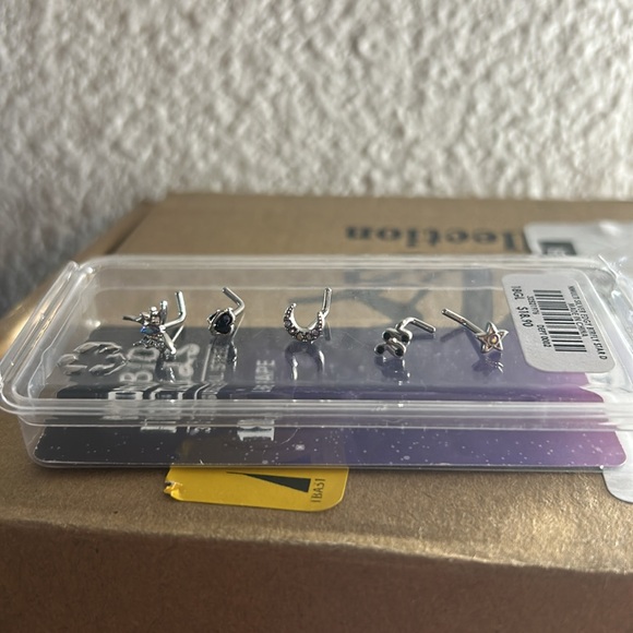 14 Piece L Shape & Hoop Nose Ring Bundle 18g - Picture 6 of 9